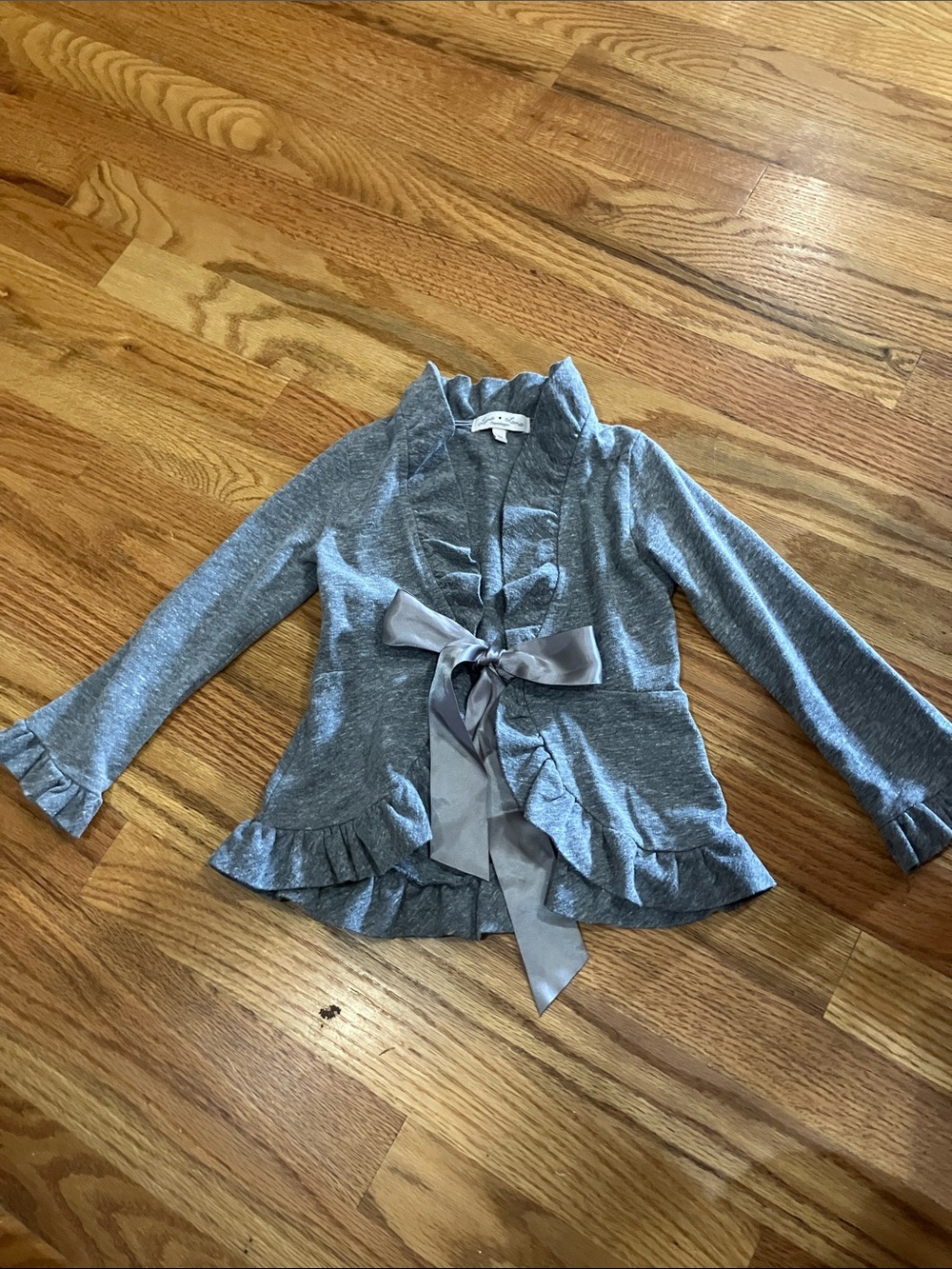 Luna Luna Gray Ruffle Tie-Front Cardigan with Satin Bow Sz 4T EUC